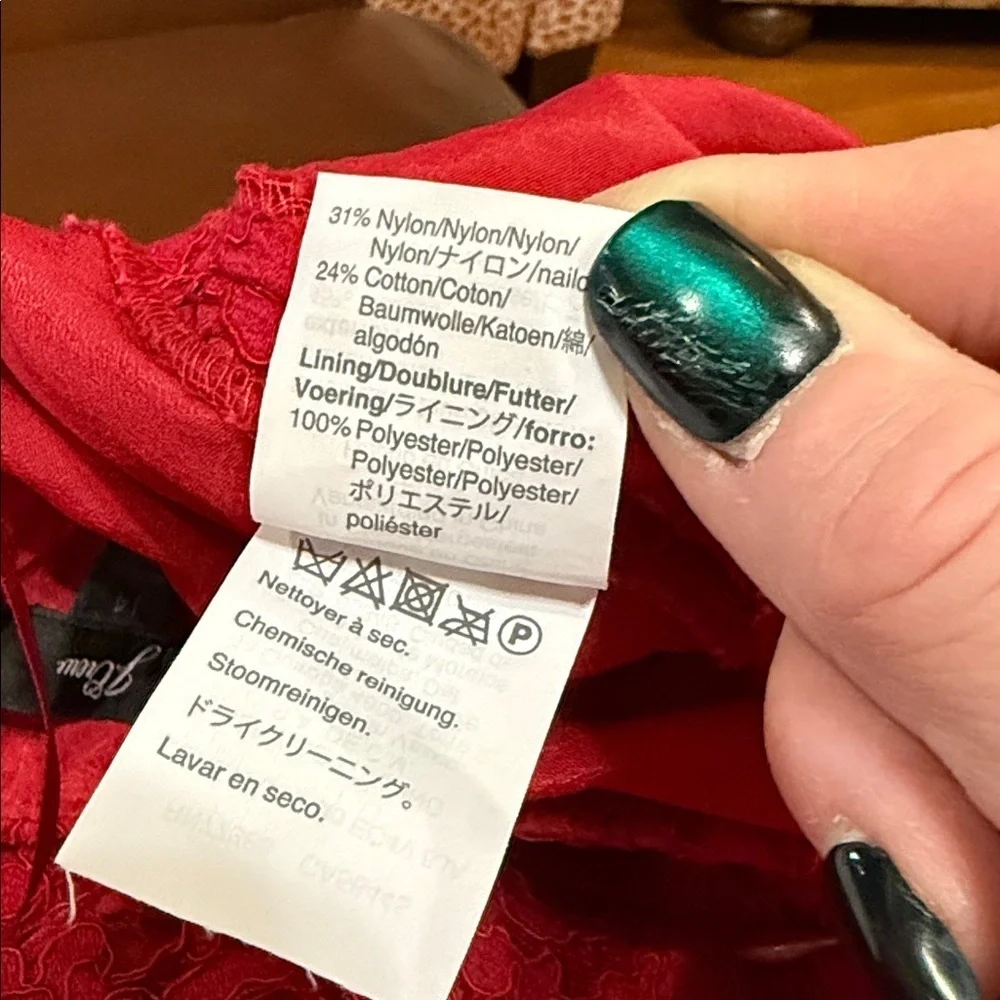 J. Crew Red Lace Pintuck Below Knee Pencil Skirt size 14